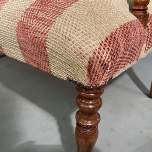 REGENCY 2 SEATER WINDOW SEAT NEWLY UPHOLSTERED IN CHENILLE STRIPE - ADDITIONAL PHOTO 5