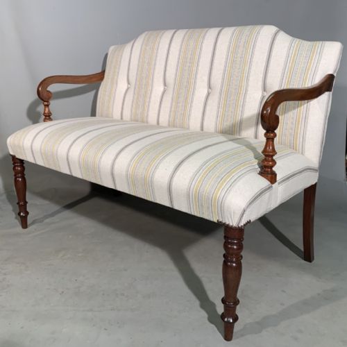 regency 2 seater salon seat with new linen stripe - CATEGORY: ANTIQUE SOFAS - DATED REGENCY