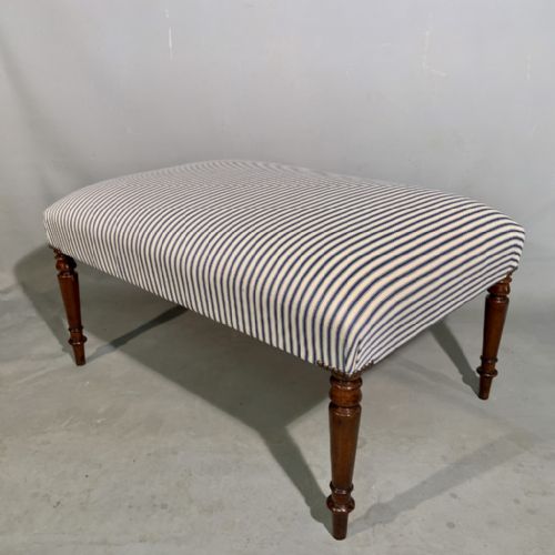 regency mahogany centre footstool in traditional ticking stripe - CATEGORY: ANTIQUE STOOLS - DATED REGENCY