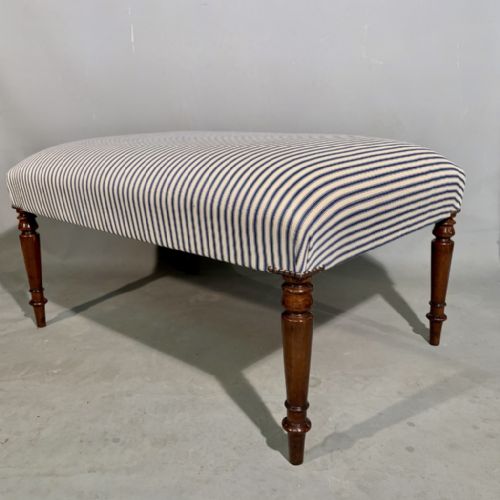REGENCY MAHOGANY CENTRE FOOTSTOOL IN TRADITIONAL TICKING STRIPE - ADDITIONAL PHOTO 1