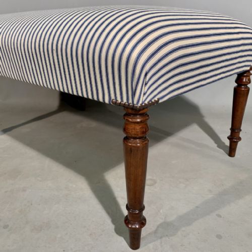 REGENCY MAHOGANY CENTRE FOOTSTOOL IN TRADITIONAL TICKING STRIPE - ADDITIONAL PHOTO 2