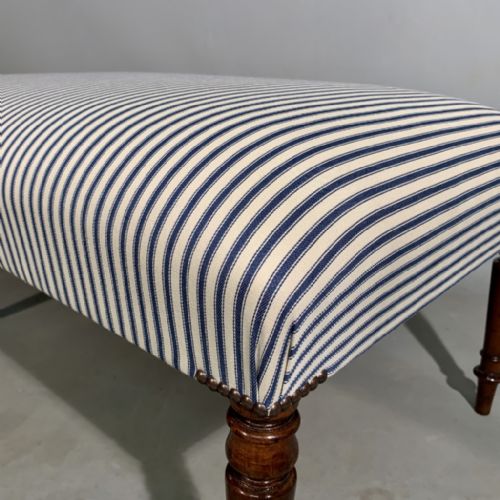 REGENCY MAHOGANY CENTRE FOOTSTOOL IN TRADITIONAL TICKING STRIPE - ADDITIONAL PHOTO 3