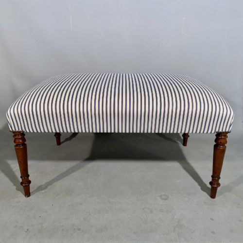 REGENCY MAHOGANY CENTRE FOOTSTOOL IN TRADITIONAL TICKING STRIPE - ADDITIONAL PHOTO 4