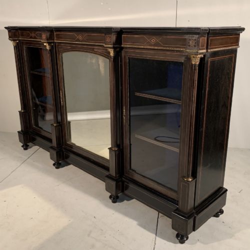 ebonised victorian credenza sideboard with mirror door - CATEGORY: ANTIQUE SIDEBOARDS - DATED VICTORIAN