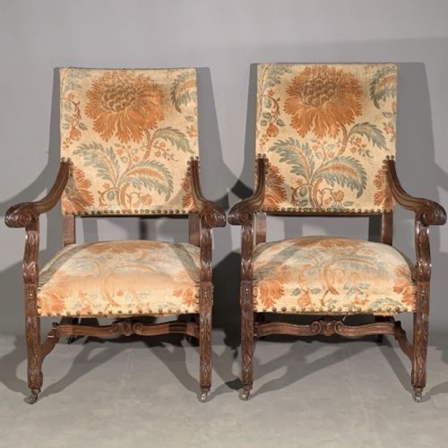 PAIR OF LARGE C19TH FRENCH OAK THRONE ARMCHAIRS - ADDITIONAL PHOTO 1