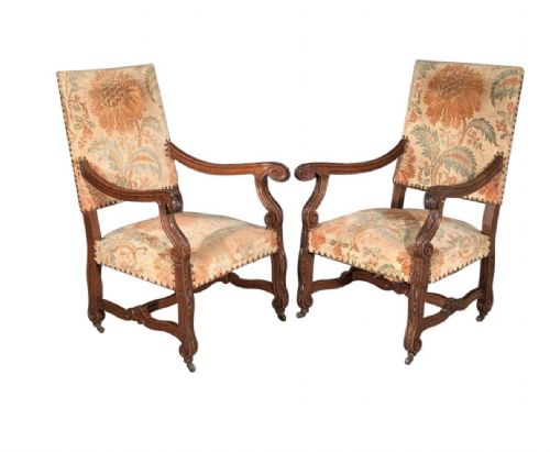 pair of large c19th french oak throne armchairs - CATEGORY: ANTIQUE CHAIRS - DATED 19TH CENTURY