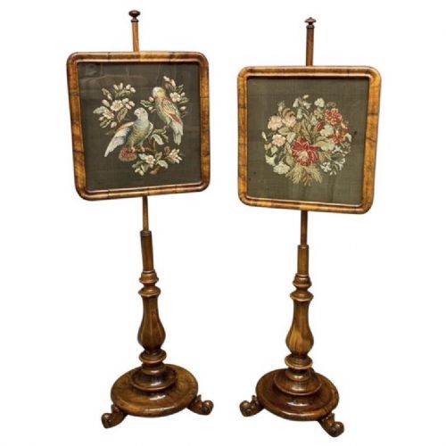 pair of c19th walnut pole screens with wool work - CATEGORY: ANTIQUE MISCELLANEOUS - DATED 19TH CENTURY