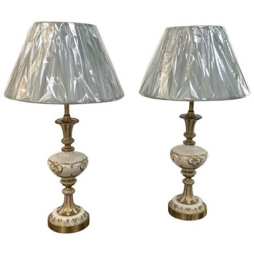 pair of paint and brass table lamps - CATEGORY: ANTIQUE LIGHTING - DATED 1920