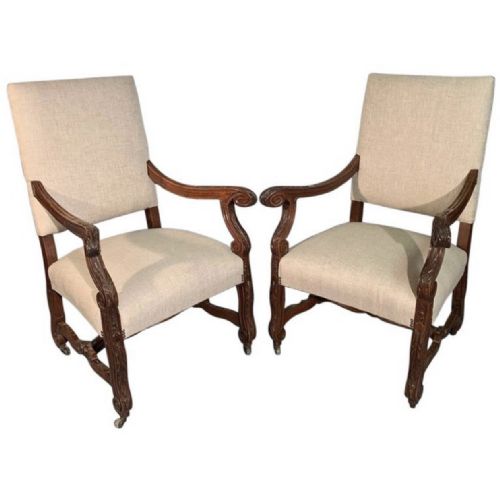 pair of newly upholstered french armchairs - CATEGORY: ANTIQUE CHAIRS - DATED 1880
