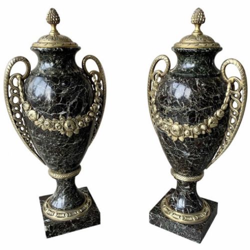 pair of c19th marble cassolettes with gilt brass mounts - CATEGORY: ANTIQUE MISCELLANEOUS - DATED 19TH CENTURY