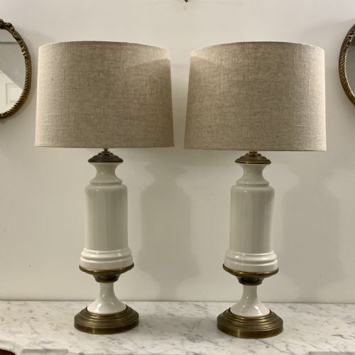 pair of art deco style white ceramic lamps re wired - CATEGORY: ANTIQUE LIGHTING - DATED 1930