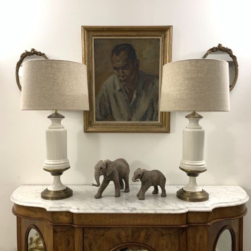 PAIR OF ART DECO STYLE WHITE CERAMIC LAMPS RE WIRED - ADDITIONAL PHOTO 8