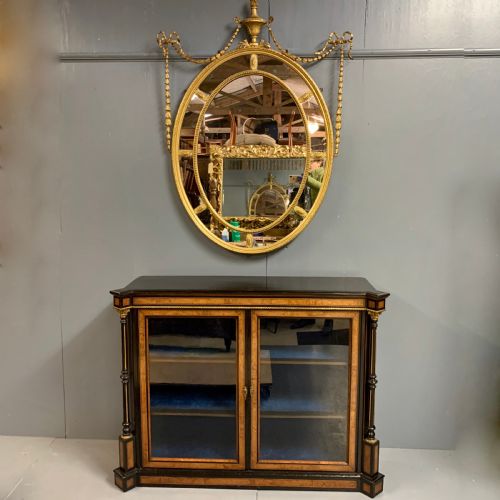 OVAL GILT ADAMS STYLE MIRROR WITH RIBBONS AND ORIGINAL MIRROR GLASS - ADDITIONAL PHOTO 2