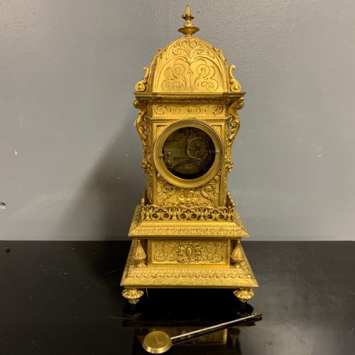GILT BRONZE MANTLE CLOCK BY RAINGO FRERES OF PARIS - ADDITIONAL PHOTO 3