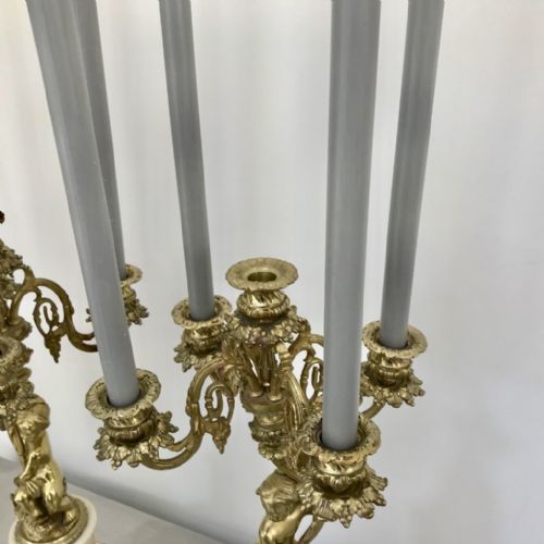 PAIR OF FRENCH CANDELABRA IN GILT BRONZE AND MARBLE - ADDITIONAL PHOTO 1