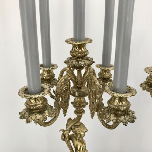 PAIR OF FRENCH CANDELABRA IN GILT BRONZE AND MARBLE - ADDITIONAL PHOTO 3