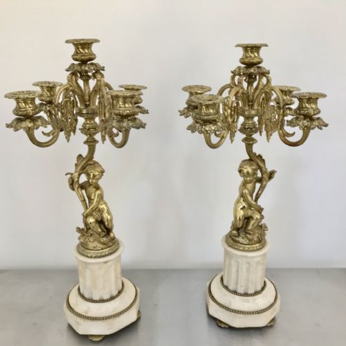 PAIR OF FRENCH CANDELABRA IN GILT BRONZE AND MARBLE - ADDITIONAL PHOTO 5