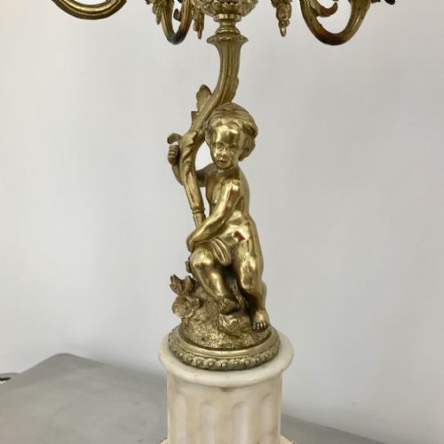 PAIR OF FRENCH CANDELABRA IN GILT BRONZE AND MARBLE - ADDITIONAL PHOTO 6