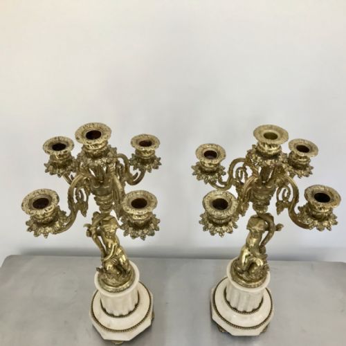 PAIR OF FRENCH CANDELABRA IN GILT BRONZE AND MARBLE - ADDITIONAL PHOTO 9