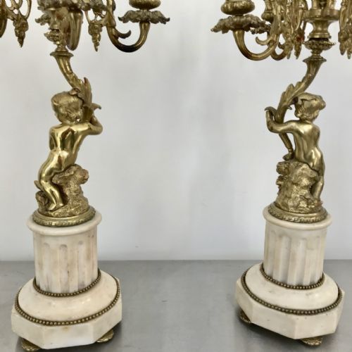 PAIR OF FRENCH CANDELABRA IN GILT BRONZE AND MARBLE - ADDITIONAL PHOTO 10