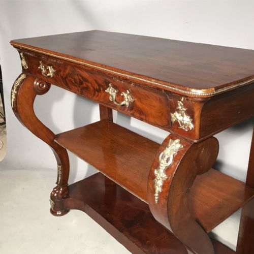 MAHOGANY AND BRASS FRENCH EMPIRE CONSOLE TABLE - ADDITIONAL PHOTO 1