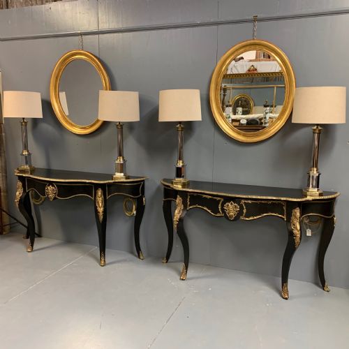 PAIR OF FRENCH EBONISED CONSOLE TABLES WITH BRASS MOUNTS - ADDITIONAL PHOTO 10