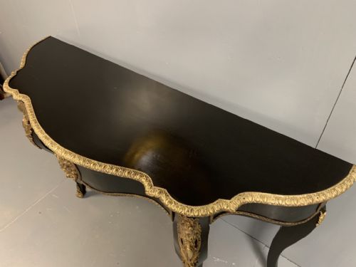 PAIR OF FRENCH EBONISED CONSOLE TABLES WITH BRASS MOUNTS - ADDITIONAL PHOTO 14