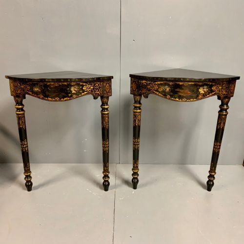 pair of c19th continental painted corner console tables - CATEGORY: ANTIQUE TABLES - DATED 19TH CENTURY