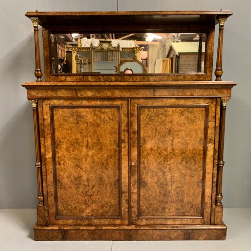 very fine burr walnut two door cabinet with mirror back - CATEGORY: ANTIQUE SIDEBOARDS - DATED 1880