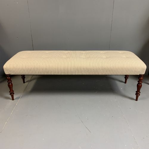 5' REGENCY MAHOGANY LONG STOOL IN BUTTONED TICKING - ADDITIONAL PHOTO 1