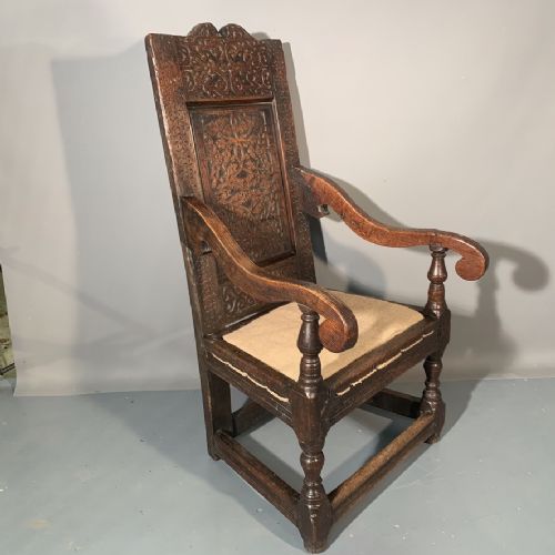 C17th English Oak Wainscot Chair with Cushion Seat