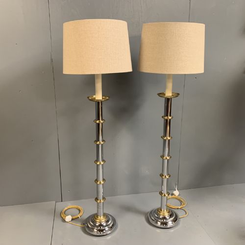 pair of nickel and brass standard floor lamps - CATEGORY: ANTIQUE LIGHTING - DATED 1930