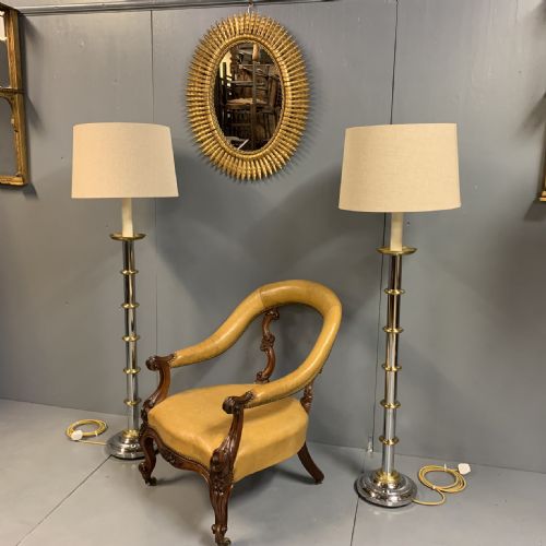 PAIR OF NICKEL AND BRASS STANDARD FLOOR LAMPS - ADDITIONAL PHOTO 1
