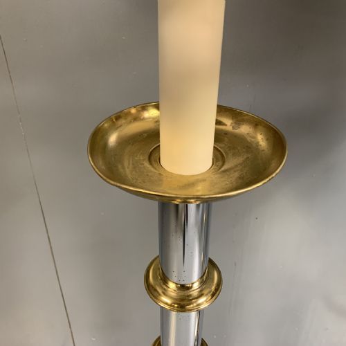 PAIR OF NICKEL AND BRASS STANDARD FLOOR LAMPS - ADDITIONAL PHOTO 2