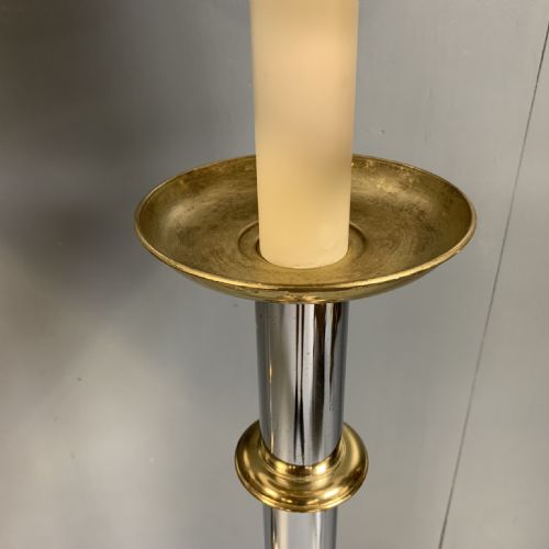 PAIR OF NICKEL AND BRASS STANDARD FLOOR LAMPS - ADDITIONAL PHOTO 4