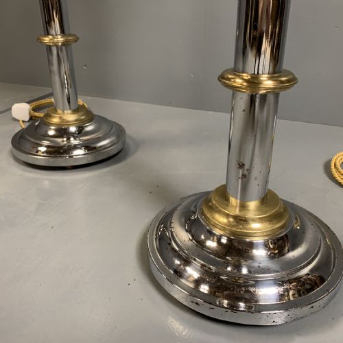 PAIR OF NICKEL AND BRASS STANDARD FLOOR LAMPS - ADDITIONAL PHOTO 5