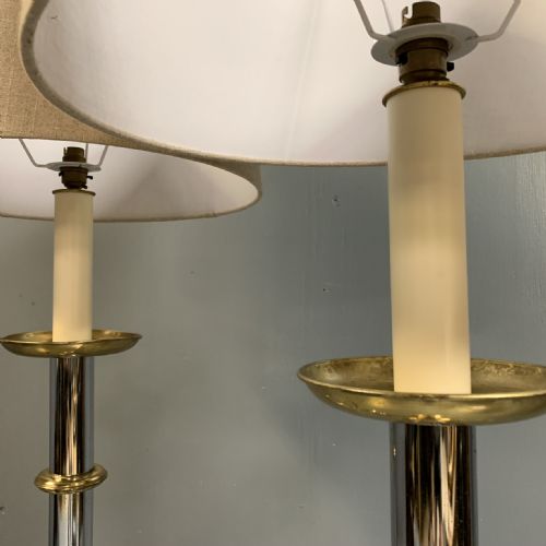 PAIR OF NICKEL AND BRASS STANDARD FLOOR LAMPS - ADDITIONAL PHOTO 7