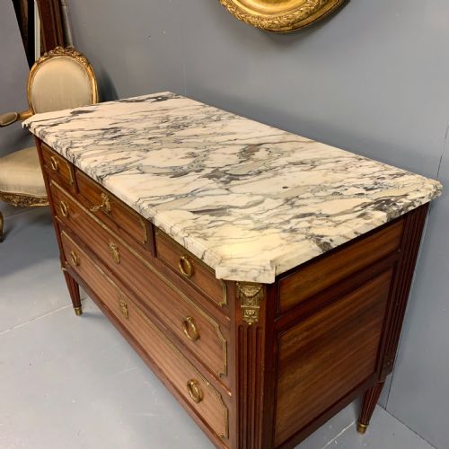 FRENCH MAHOGANY AND BRASS COMMODE WITH MARBLE TOP - ADDITIONAL PHOTO 5