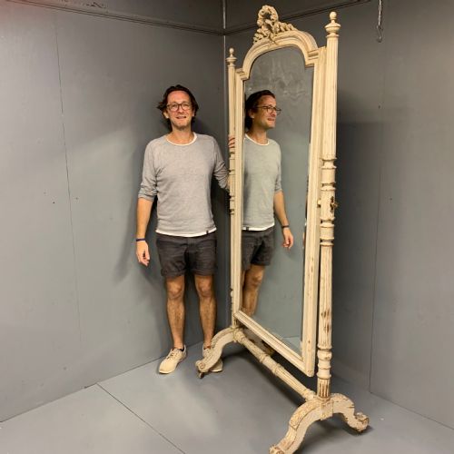 RARE LARGE FRENCH LOUIS XVI PAINTED CHEVAL DRESSING MIRROR - ADDITIONAL PHOTO 1