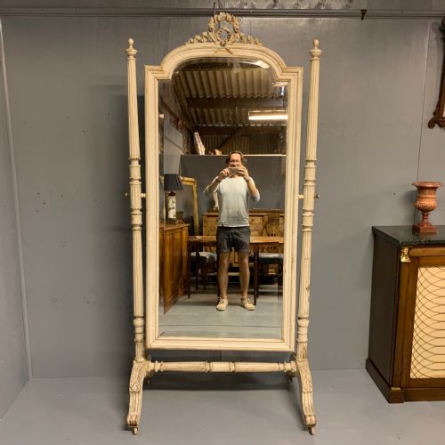 RARE LARGE FRENCH LOUIS XVI PAINTED CHEVAL DRESSING MIRROR - ADDITIONAL PHOTO 2