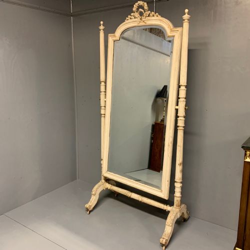 RARE LARGE FRENCH LOUIS XVI PAINTED CHEVAL DRESSING MIRROR - ADDITIONAL PHOTO 12