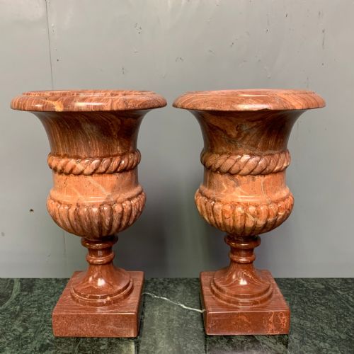 small pair of rouge marble urns - CATEGORY: ANTIQUE MISCELLANEOUS - DATED 1900