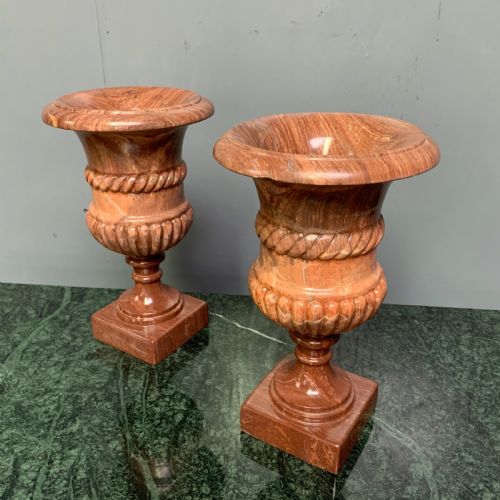 SMALL PAIR OF ROUGE MARBLE URNS - ADDITIONAL PHOTO 4