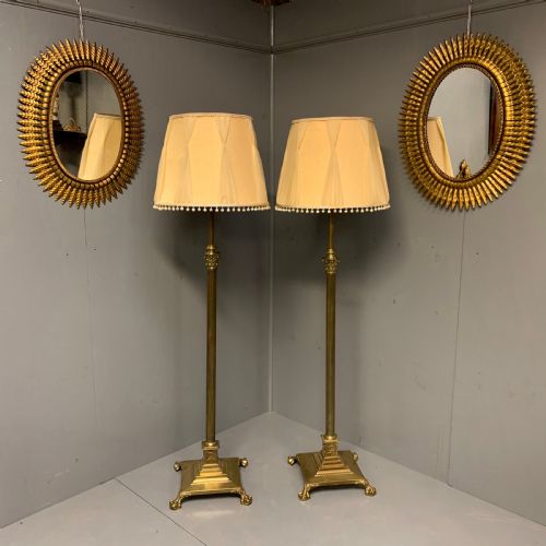 Pair of Georgian Style Adjustable Brass Standard Lamps
