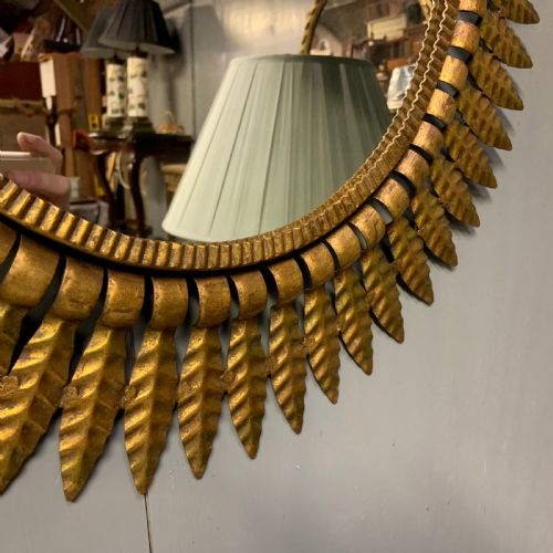 SPANISH OVAL GILT TOLEWARE SUNBURST MIRROR 74CM - ADDITIONAL PHOTO 4
