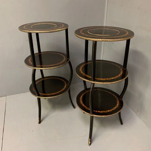 pair of black lacquered and mother of pearl etagere side tables - CATEGORY: ANTIQUE TABLES - DATED 1900