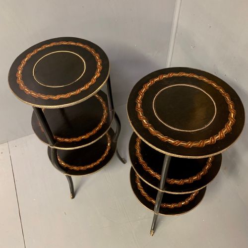 PAIR OF BLACK LACQUERED AND MOTHER OF PEARL ETAGERE SIDE TABLES - ADDITIONAL PHOTO 3