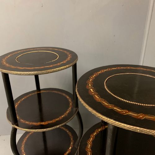 PAIR OF BLACK LACQUERED AND MOTHER OF PEARL ETAGERE SIDE TABLES - ADDITIONAL PHOTO 4