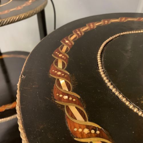 PAIR OF BLACK LACQUERED AND MOTHER OF PEARL ETAGERE SIDE TABLES - ADDITIONAL PHOTO 5