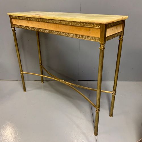 SLIM ALABASTER AND BRASS HALL CONSOLE TABLE - ADDITIONAL PHOTO 2